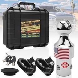 60638, Puck System Gooseneck Hitch Ball Kit – 38000LBS, Upgraded 3-Steel-Ball Base, 2-5/16" Ball, Safety Chain Anchors w/Anti-Theft Locks, Fit 2013-20