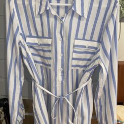 Isabel Maternity Size M Whit Blue Stripped Long Sleeve Shirt Blouse Soft
