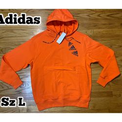 Adidas Essentials Brandlove Hoodie Sweatshirt Orange Men’s Sz Large New!