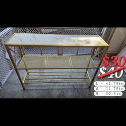 3 Tier Narrow Console Table Gold & White, Hoctieon