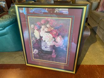 Floral Still Life Print with Gold and Black Frame
