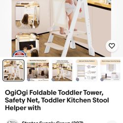 OgiOgi Foldable Toddler Tower, Safety Net, Toddler Kitchen Stool Helper with 