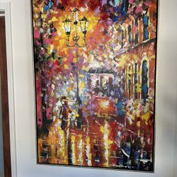 Impressionist Train Painting In Gold Floating Frame 