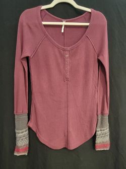 Free People "Rainbow Dreams" Henley Thermal - Plum/Berry - Size S