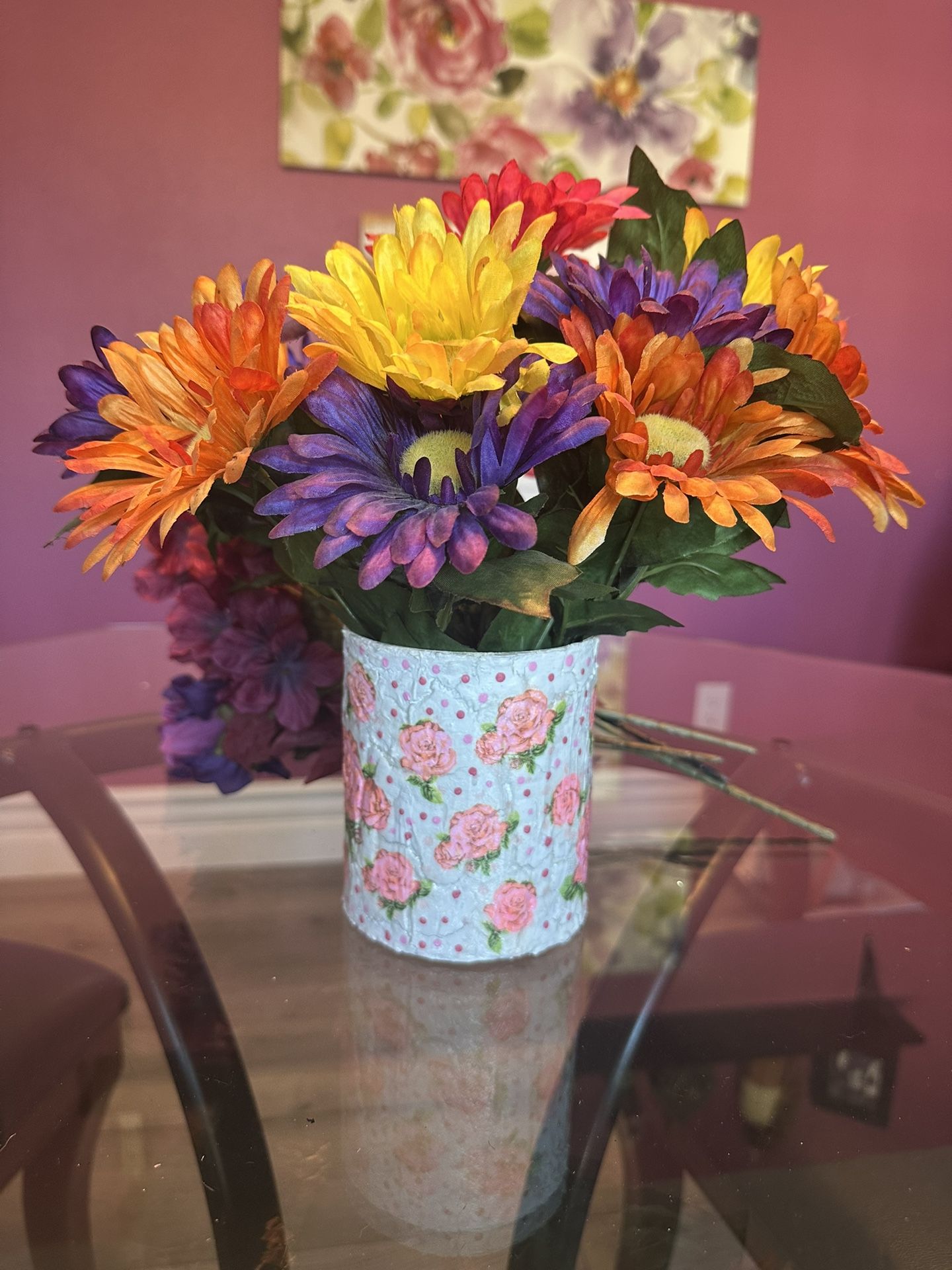 Tin Can Flower Pot Pink Roses