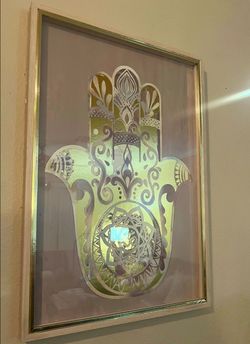 Framed Hamsa Hand Wall Art with Gold Foil Accent
