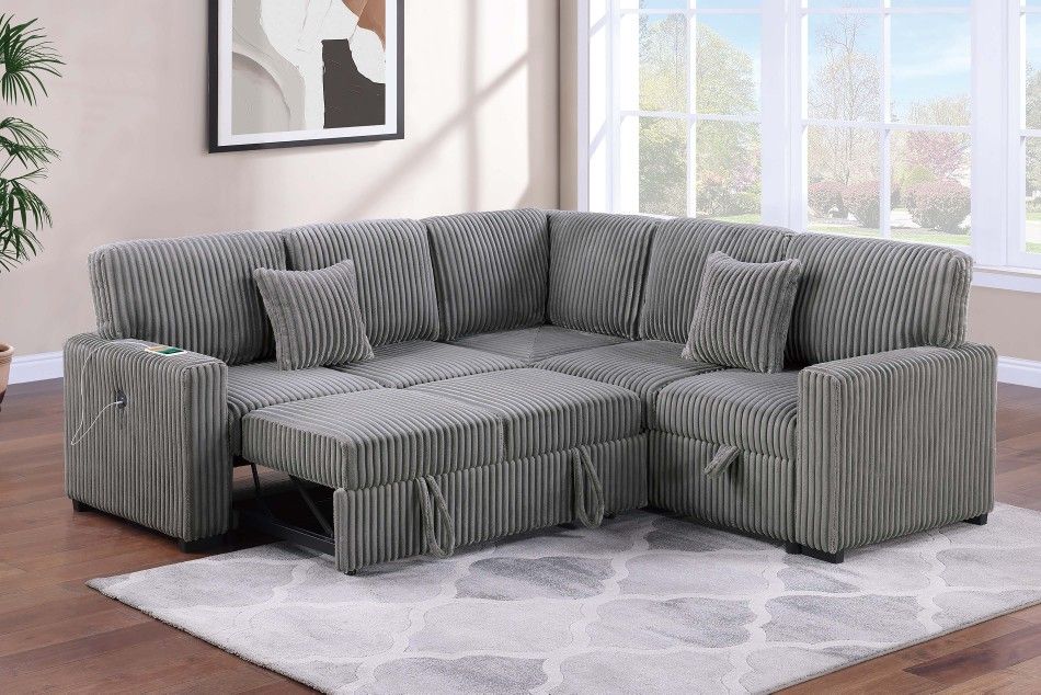 3pcs Sectional Sofa w/storage sofa,pulloutbed & USB connection
