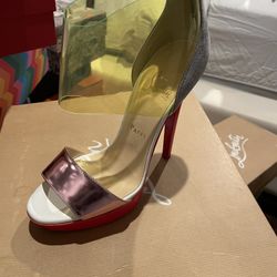 Christian Louboutin Dufoura leather pvc suede multi color platform heels 