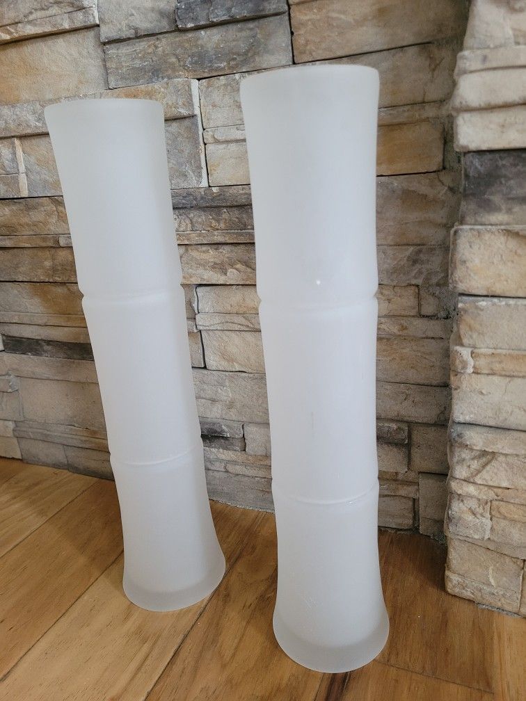 Tall Frosted Glass Bamboo Vases. 17.5 Inches Tall.