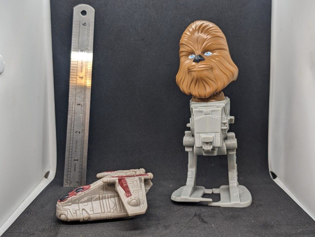 Lot Of 2 McDonald's Star Wars Toys Republic Gunship Launcher & Wookie Walker