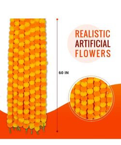 4Pcs Marigold Garland for Decoration, 5 Feet Artificial Marigold Flowers Garland