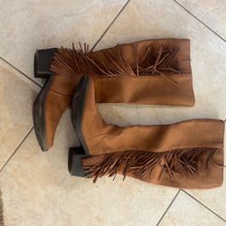 Brown Suede Western Fringe Boots Size 9