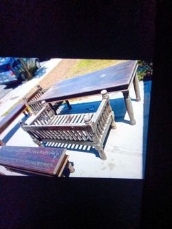 Vintage dining table with benches and chairs
