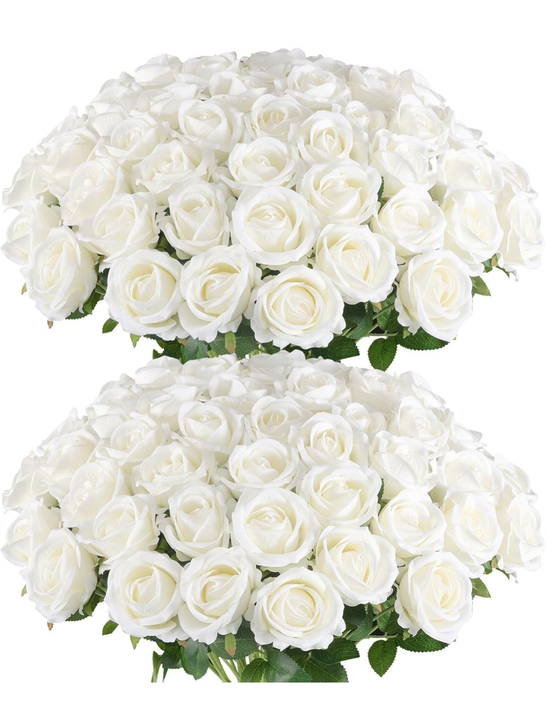 Hananona 50 Pcs Artificial Roses in Bulk, Fake Velvet Silk White Roses Realistic White Roses for Wedding Centerpieces Flower Arrangement Home Decor (5