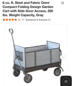 cu. ft. Steel and Fabric Omni Compact Folding Design Garden Cart with Side-Door Access, 300 lbs. Weight Capacity, Gray