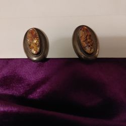 Sterling silver clip On Earrings. Center Multi Colored Ornament