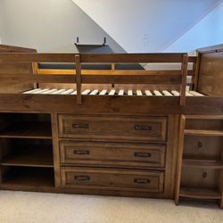 Lofted Twin Bed Frame With But In Drawers, shelves