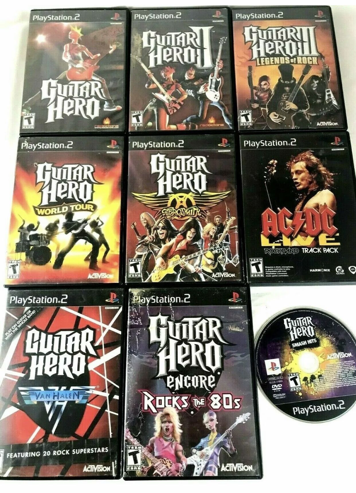 Lot of 9 Guitar Hero Games- Playstation 2