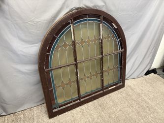 Vintage Arched Stained Glass Window Panel