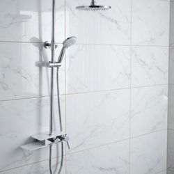 Clihome Shower panel Silver Dual Head Waterfall Shower Panel System with 2-way Diverter Valve 