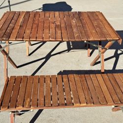 Camping Table And Bench Folds Up And Has Carrying Bag For All Three Pieces