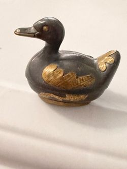 Vintage pewter and brass duck trinket box