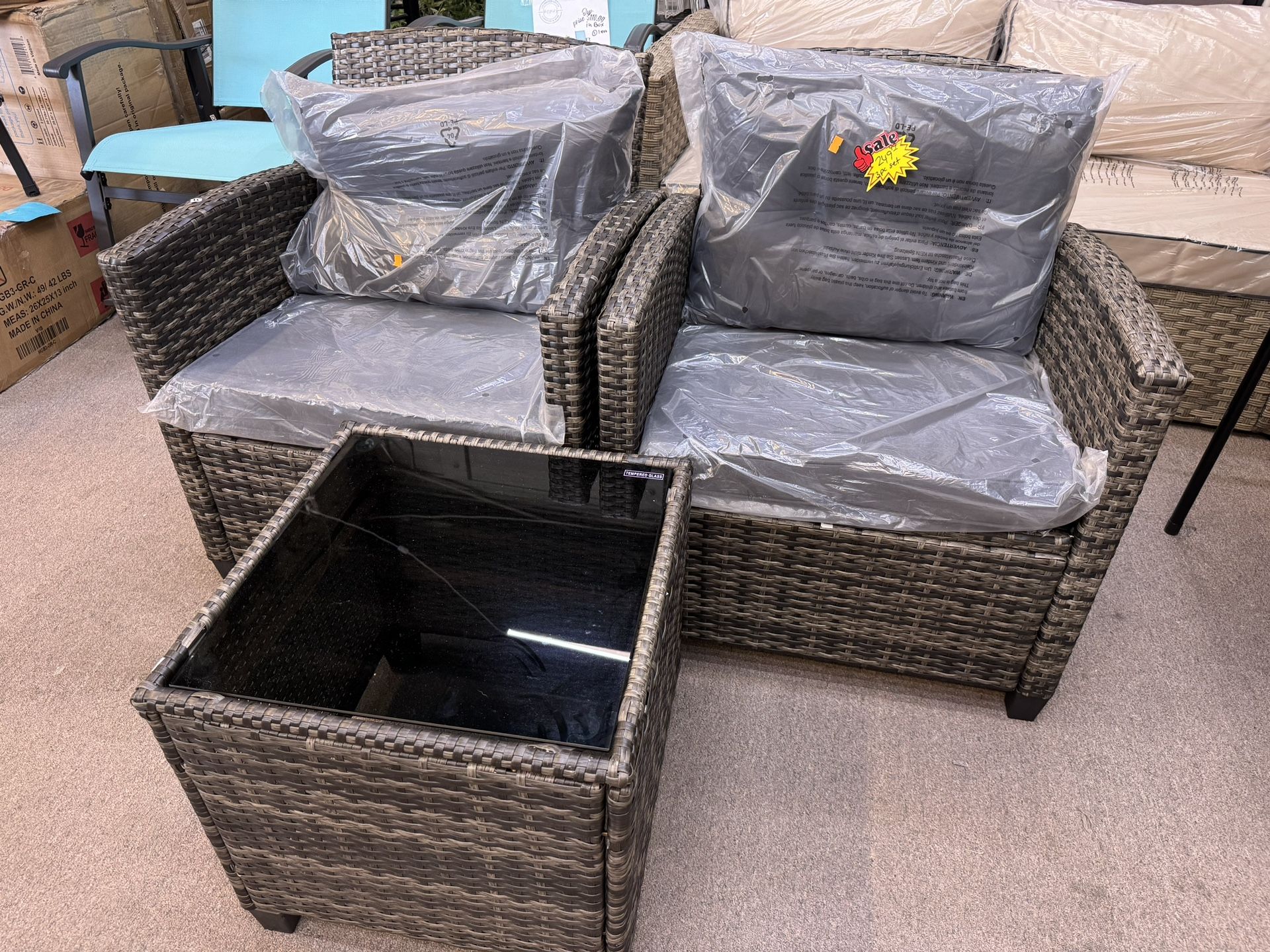 Outdoor Patio Set 3 Pc New Fully Assembled Grey
