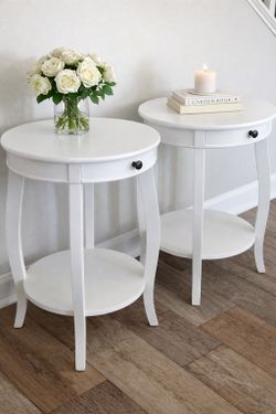 New Set of 2 Traditional 1-Drawer Chairside Table with Shelf 24”