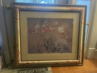 Art Work, Floral Design, Framed & Matted,Yellow & Rose,EC. 