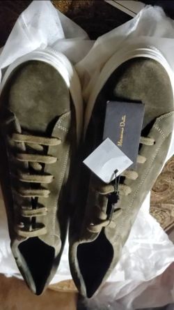 olive green suede low-top sneakers by Massimo Dutti featuring