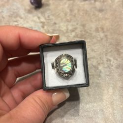 Size 8 Sterling Silver 925 Abalone Shell Ring 