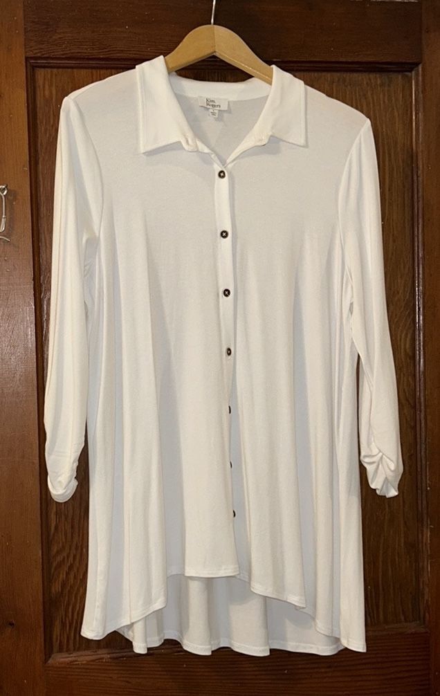 Kim Rogers: Button Front, Collared, 3/4 Length Sleeves, Size: Large