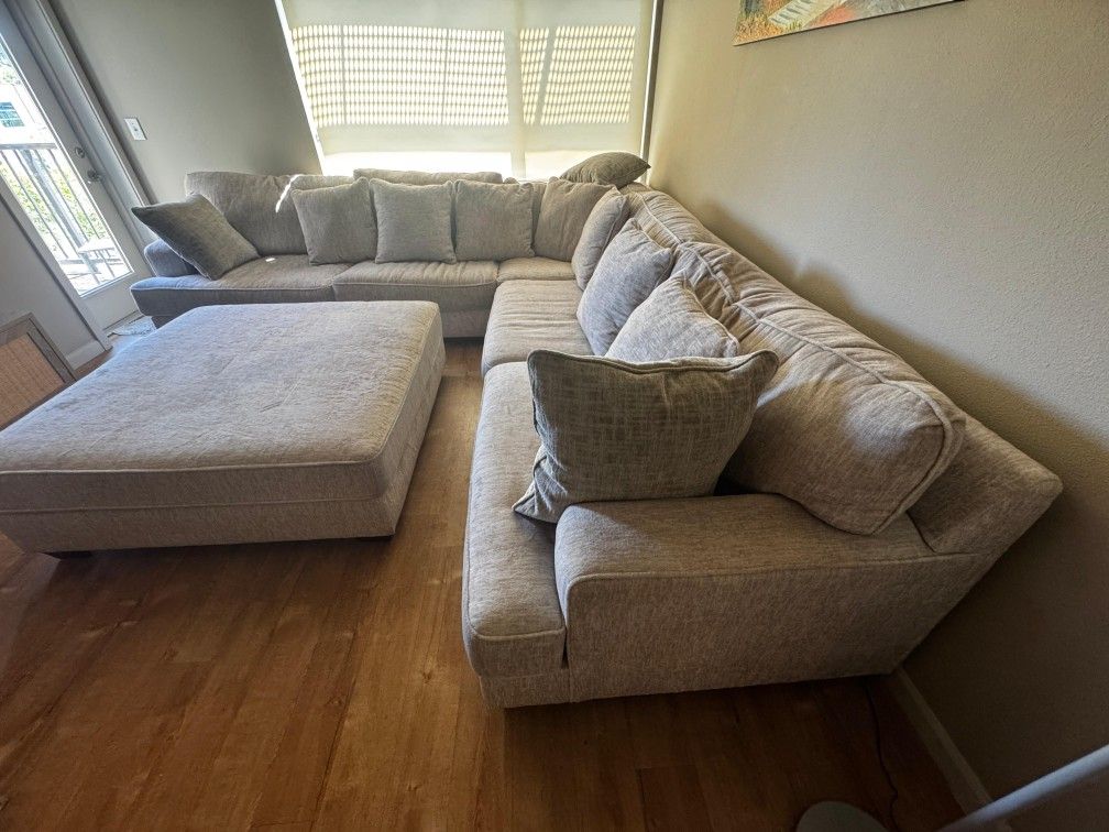 Plush Sectional Couch With Oversized Ottoman