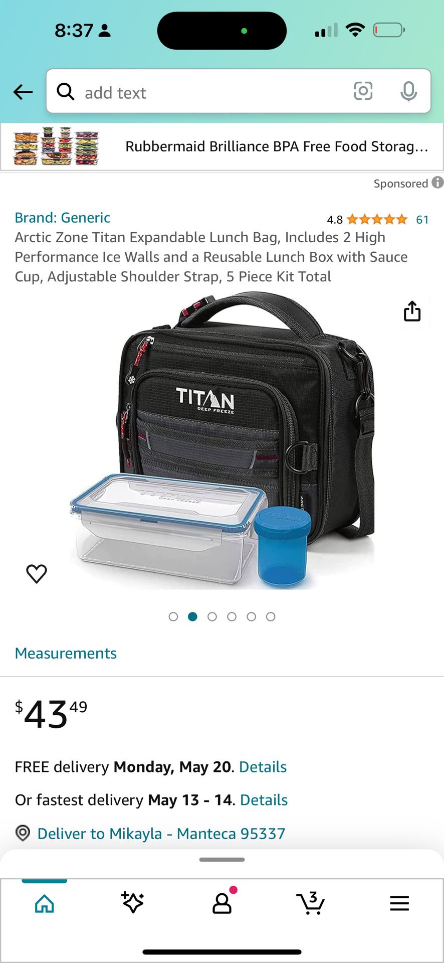 Arctic Zone Titan Deep Freeze Fridge Cold Expandable Insulated Horizontal Lunch Pack  $$22
