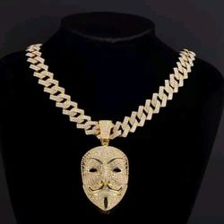 Mask Pendant With 20inch Cuban Chain 