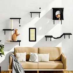 5pcs Cat Wall Shelves, Wall-Mounted Cat Climber Set, Floating Cat Perches, Cat Tree, Cat House, Cat Scratcher, Wall Cat Climbing Frame for Small Cats,