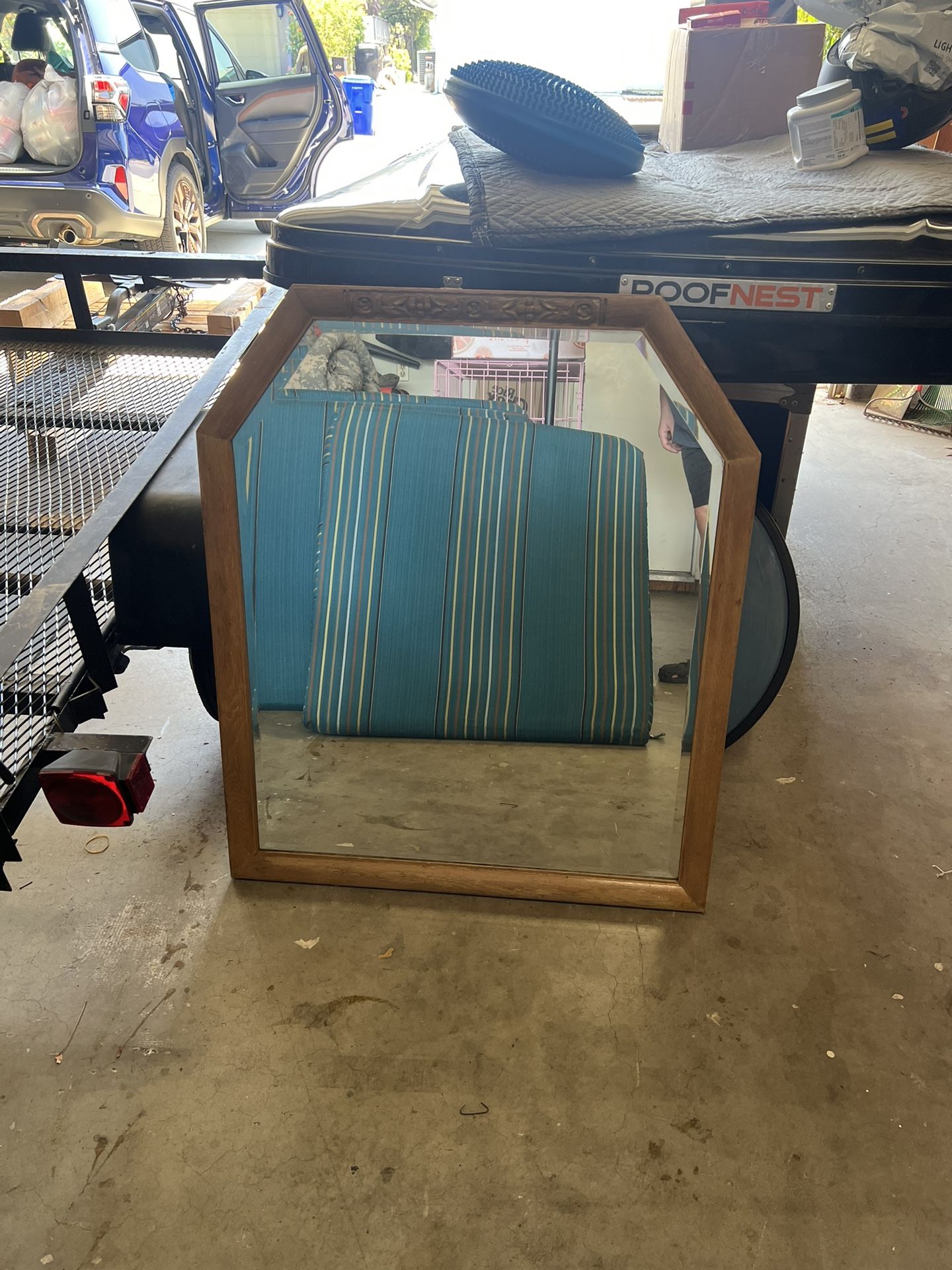 Antique Hardwood Geometric Beveled Mirror