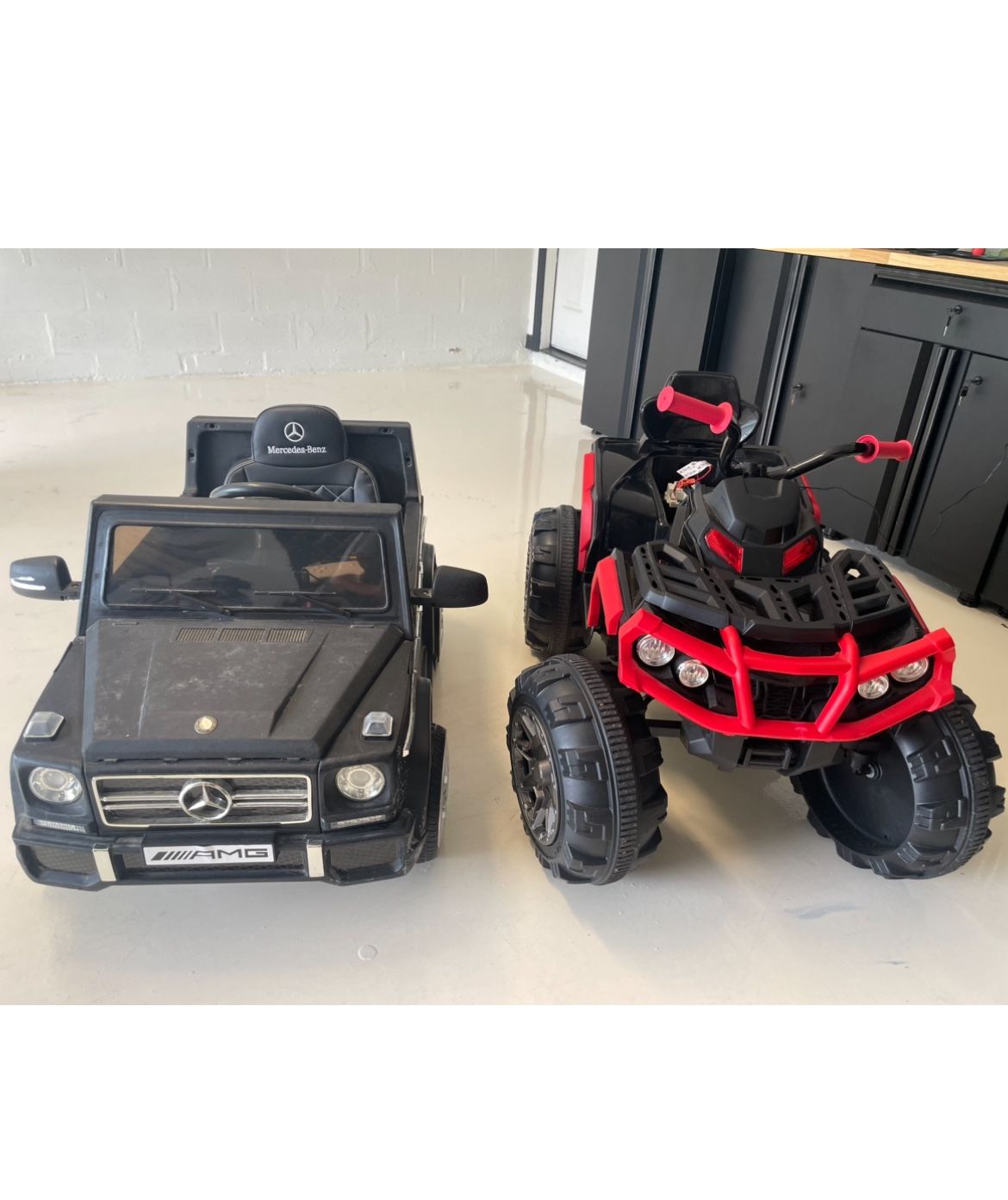 12V Kids Ride-On ATV Quad w/ Bluetooth, 3.7mph Max, Treaded Tires, LED Lights, Radio - Red And Mercedes .the Mercedes Needs Battery .