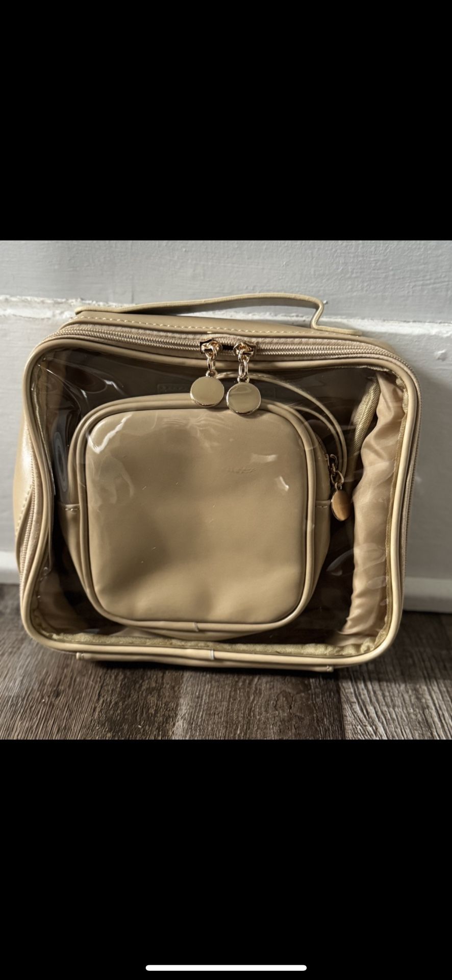 Stylish Beige Makeup Bag with Matching Mini Pouch”