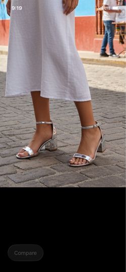 silver low block heels