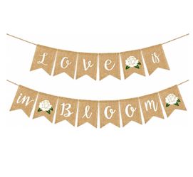 LOVE IS IN BLOOM Burlap Banner Rustic Garden Wedding or Bridal Shower Backdrop Sign  Decor
