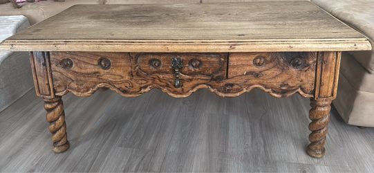 Rustic Wood Coffee Table with Barley Twist Legs