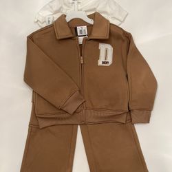 DKNY Girls' Jogger Set - 3 Piece Fleece Hoodie, Sweatpants, and Short Sleeve Graphic Tee Shirt for Girls