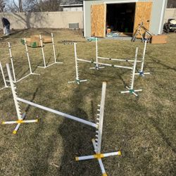 Dog Agility Training Equipment Set – Adjustable Jumps + Weave Poles