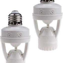 2pcs Motion Activated Light Sockets, E26/E27 Screw in Add on/Off Motion Sensor Sockets for Existing Lights, Dusk and Dawn Auto Motion Sensor Light Soc