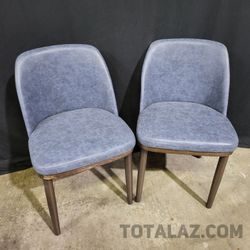 Blue Faux Leather Solid Wood Dining Chair Set of 2