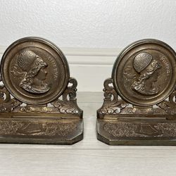 Pair of Antique Silver Over Bronze "Minerva" Bookends