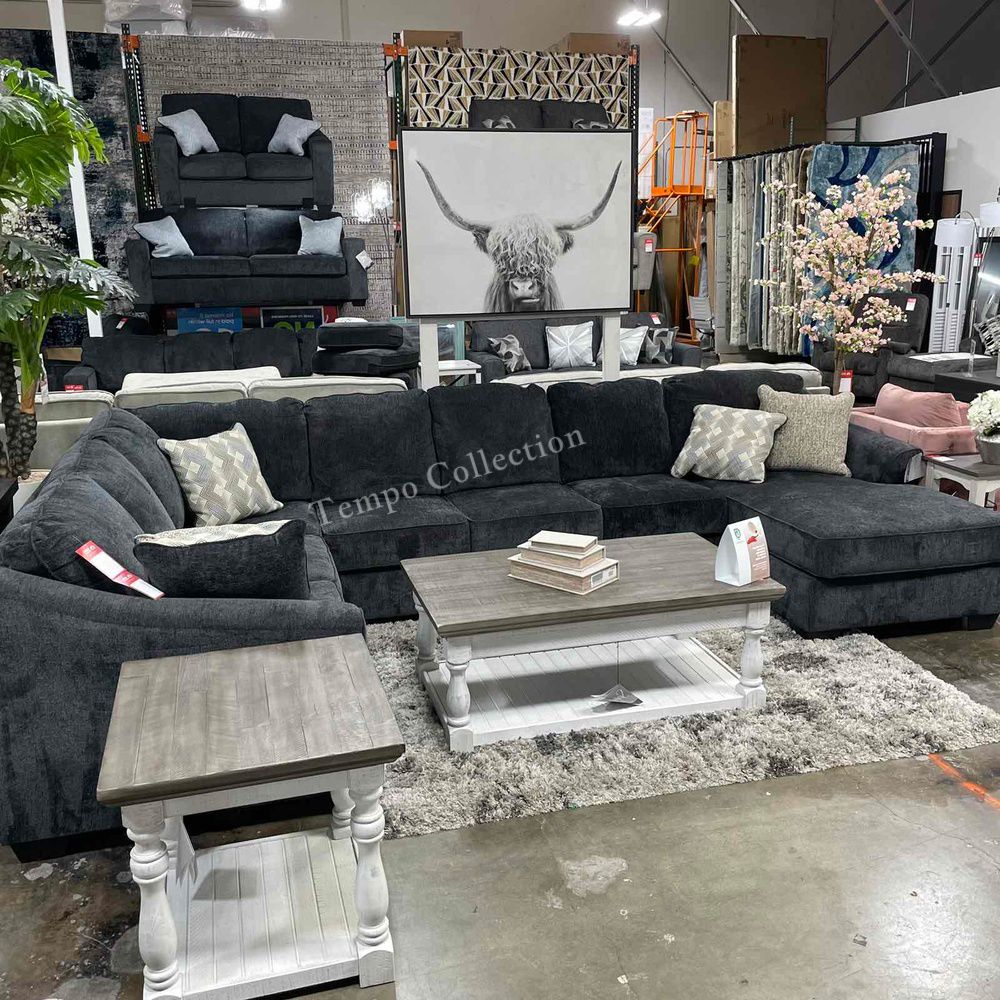 No Credit Finance, 12 Months No Interest Finance Available, Extra Large 4-Pcs Sectional, Slate Color, SKU#1041303R4