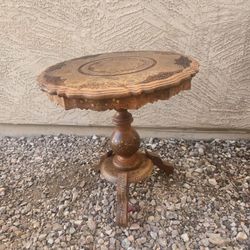 Vintage Hand-Carved Wood Table – Brass Inlay – $100 (Buckeye)