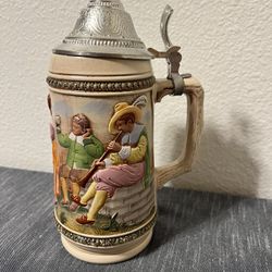 Vintage Gerz Lidded Tankered Pewter Zinn Lid Stein. Made In Germany. Art Deco ,